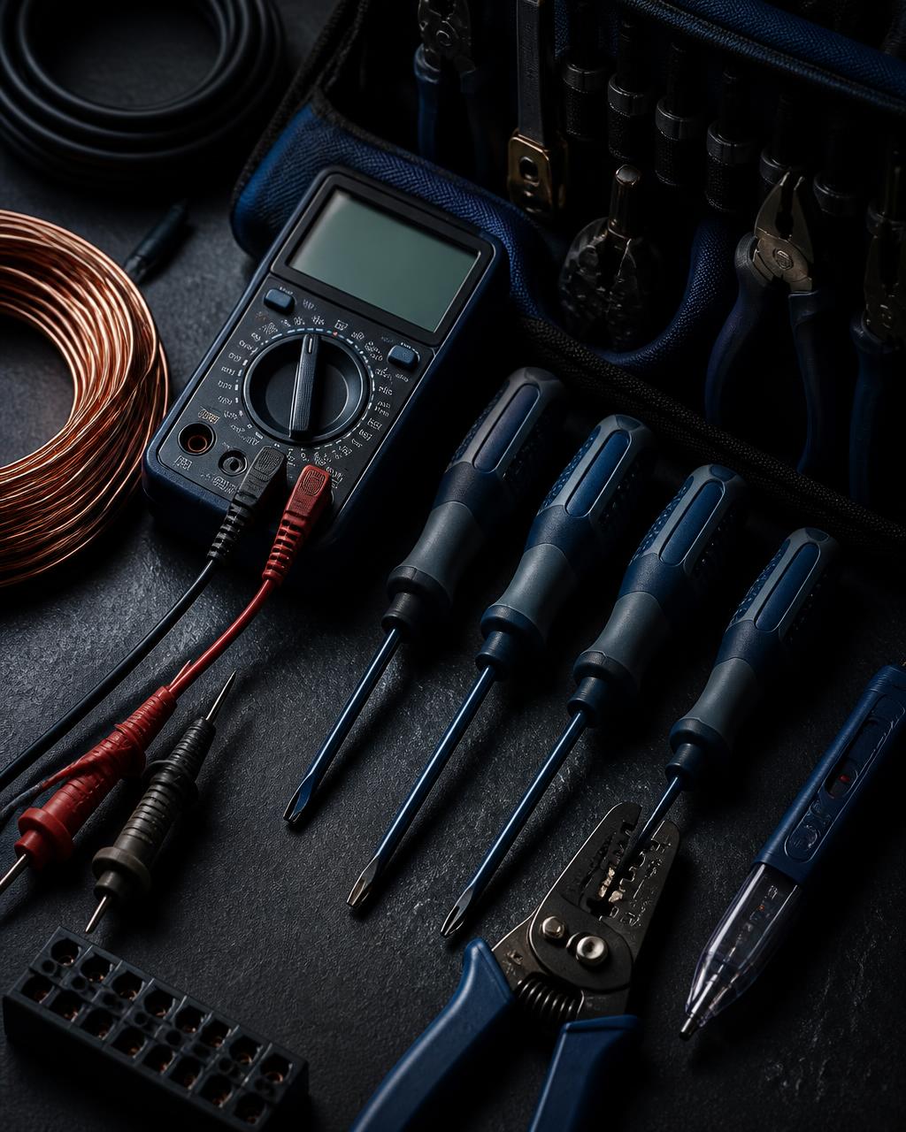 Professionell elverktygssats med multimeter och isolerade verktyg